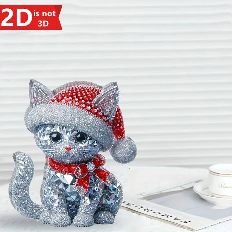 Christmas Crystal Cat Statue, Transparent Desktop Decoration, Perfect Gift for Birthdays & Graduations, Classic Holiday Ornament