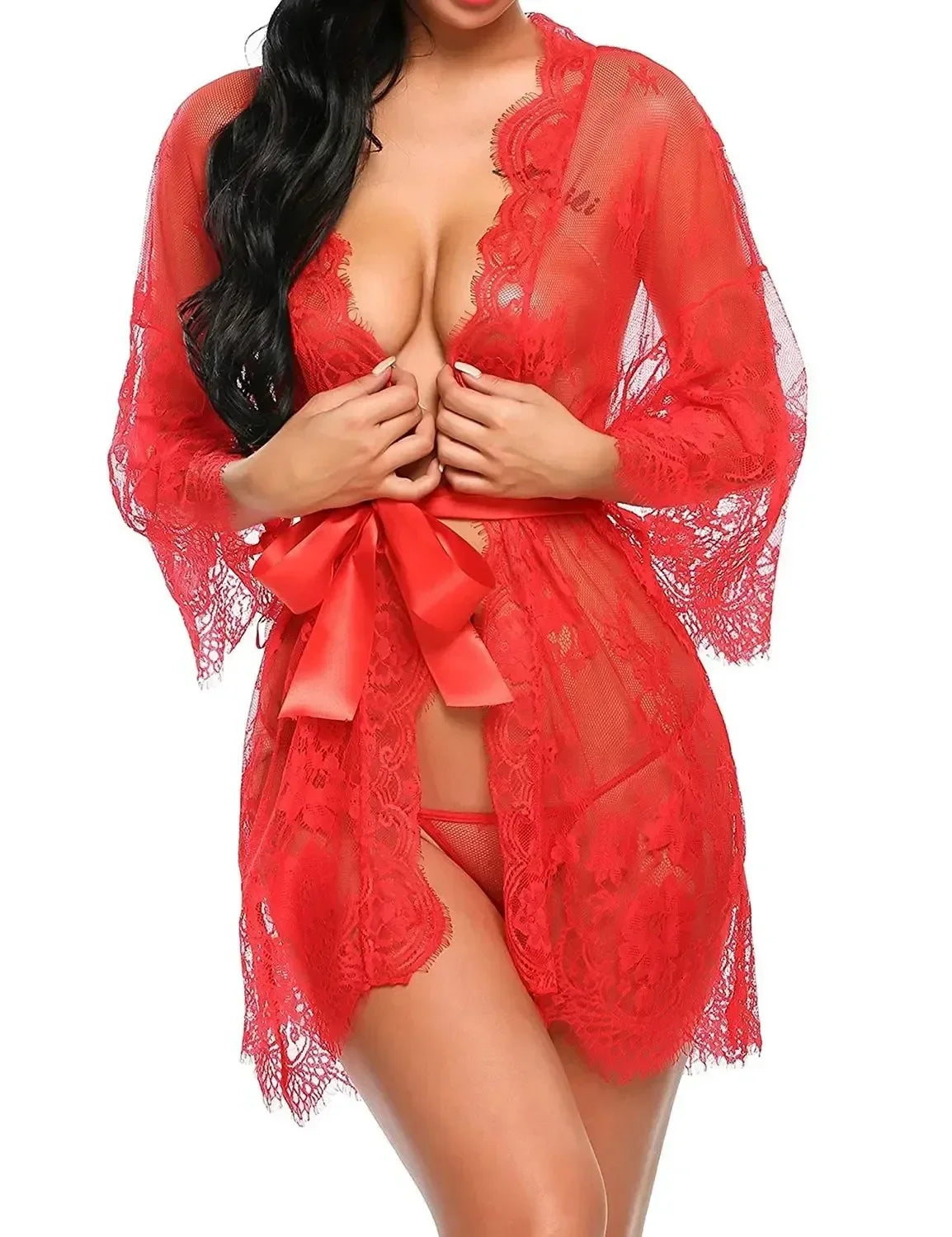 Lace Front Closure Sleepwear Women Sexy Lingerie Dress Babydoll Transparent Mesh Nightdress Erotic Clothing Erotic Sleepwear