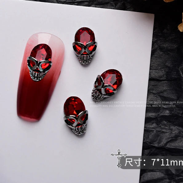 10PCS Gothic Punk Style Alloy 3D Nail Art Charms Heart Skeleton Cross Spider Design For Halloween Nails Decoration Accessories