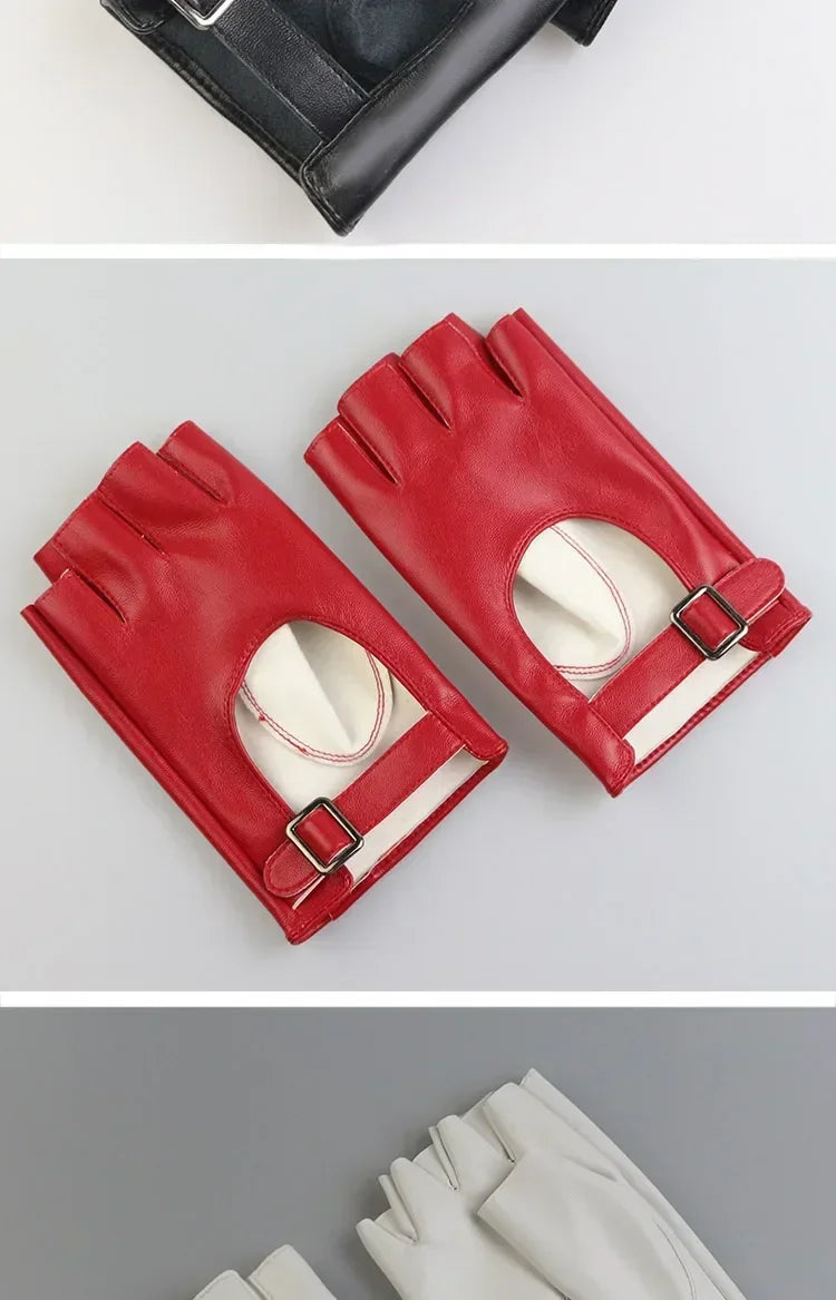 Women Halloween PU Leather Waterproof  Fingerless Gloves Female Half Finger Driving Cycling New Fashion Punk Gloves Dance Gloves
