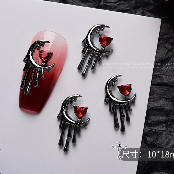 10PCS Gothic Punk Style Alloy 3D Nail Art Charms Heart Skeleton Cross Spider Design For Halloween Nails Decoration Accessories