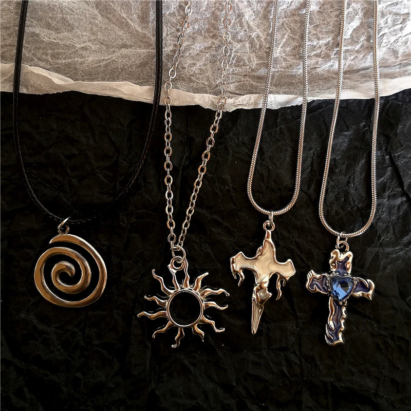 Goth Irregular Heart Cross Vortex Pendant Snake Rope Chain Necklace For Women Men Grunge Y2K 90s Punk Halloween EMO Accessories