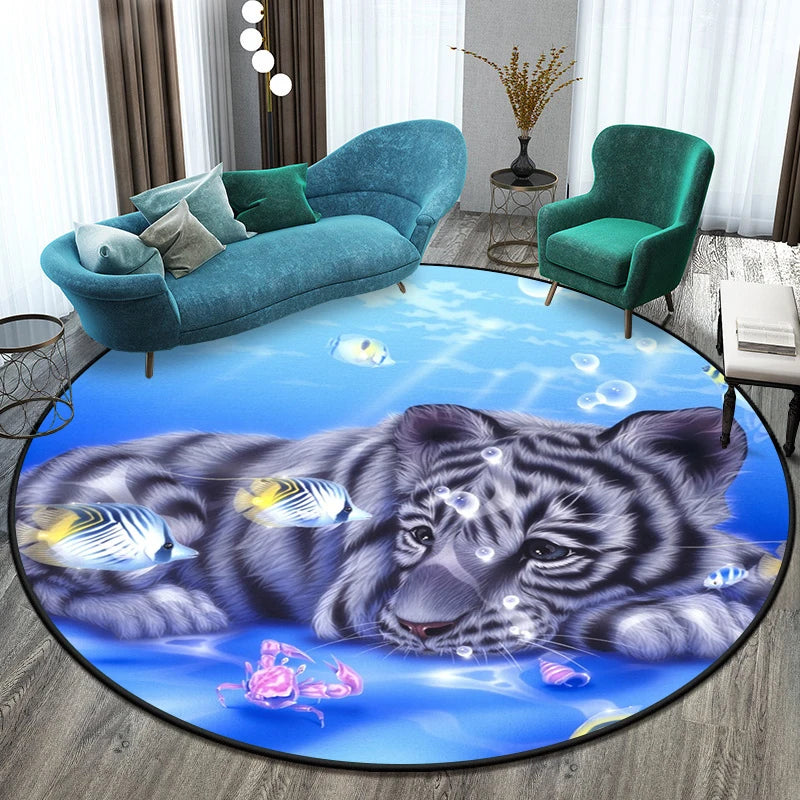 Tiger Round Rug Floor Mats Living Room Rugs Kids  Decor Gifts Restroom     Prayer  Area