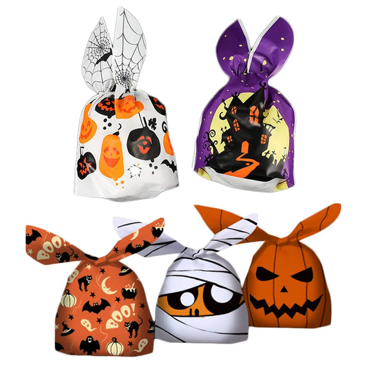 10/20pcs Halloween Candy Bags Rabbit Ear Plastic Bag For Kids Gift Biscuits Cookies Dessert DIY Packaging Supplies Baking Decor