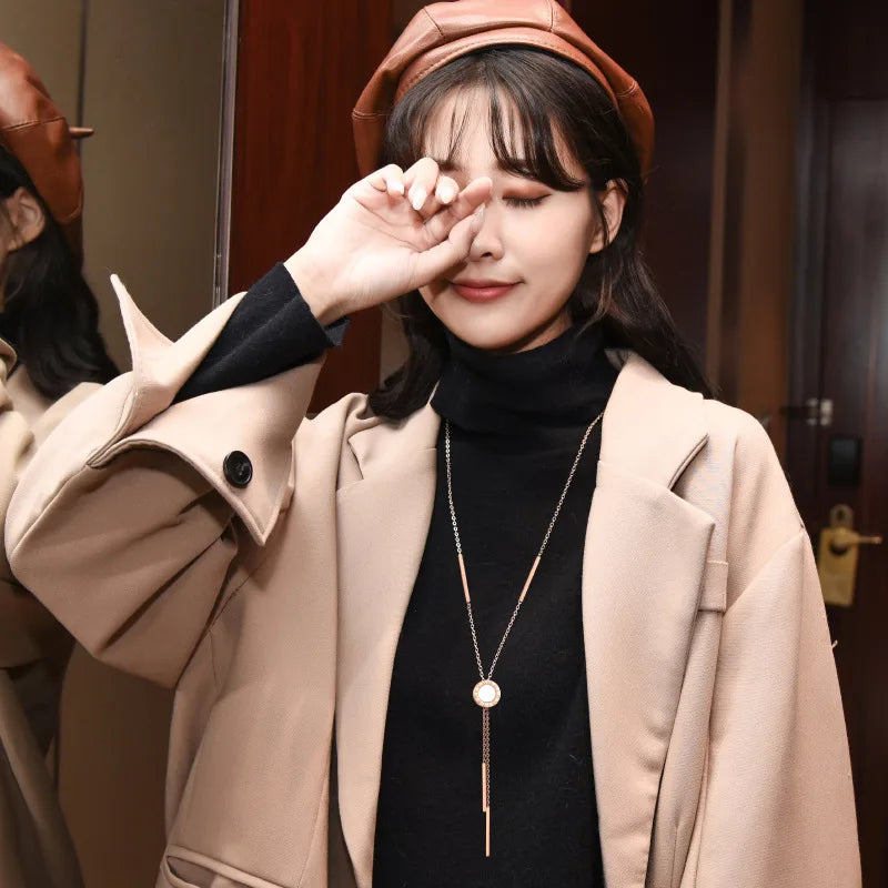 Fashion Geometric Disc Roman Digit Numbers Long Tassel Necklaces & Pendants Autumn Winter Sweater Chain Necklace Women Jewelry