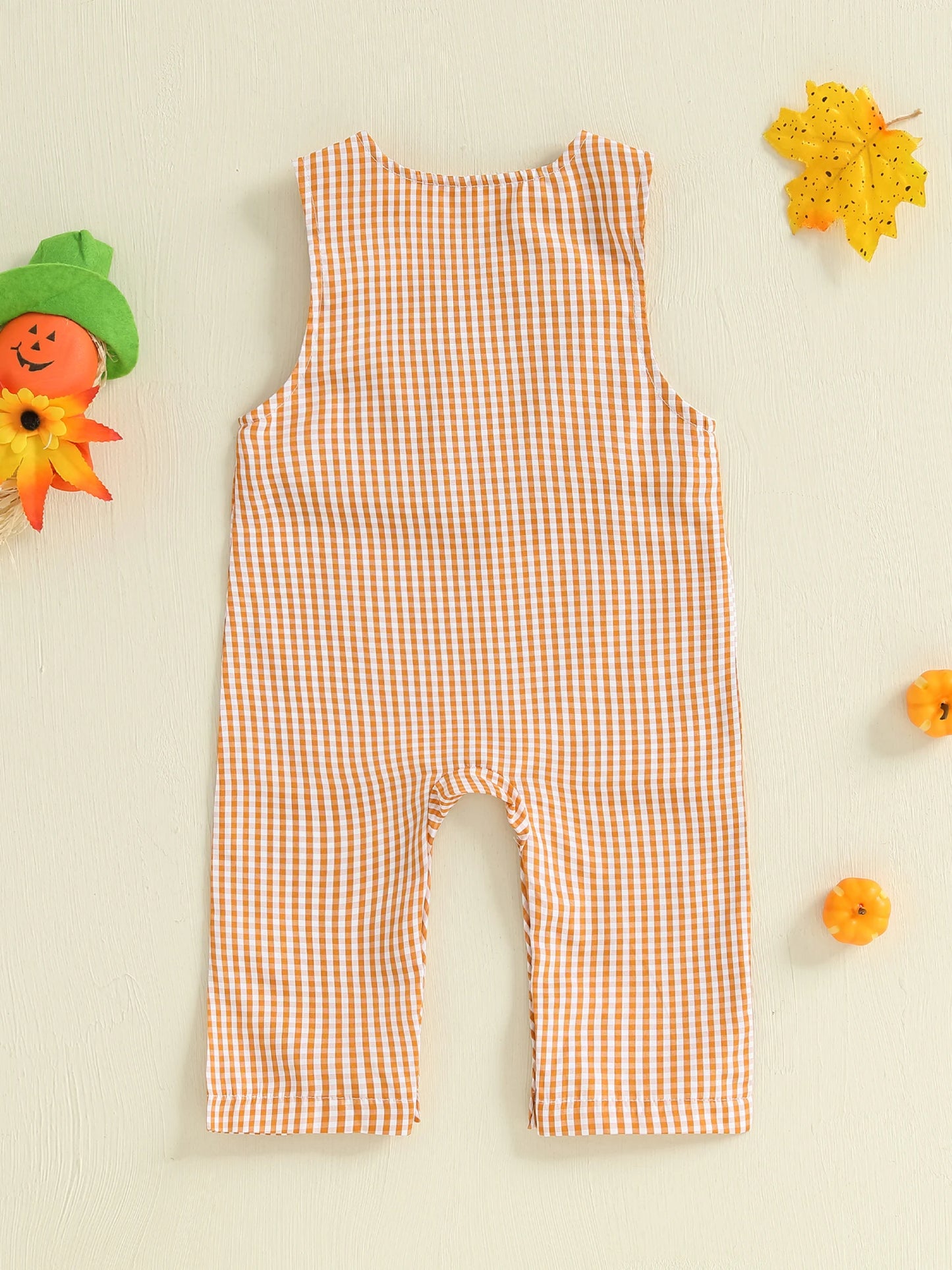 Infant Halloween Costume Sleeveless Round Neck Pumpkin Embroidery Bodysuit Toddler Outfit for Fall Festivities