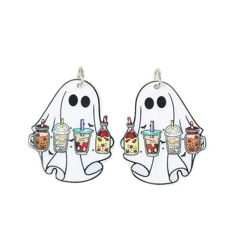 6Pcs Halloween Charms Creative Acrylic Funny Reading Flower Ghost Pendant For Necklace Keychain Diy Making