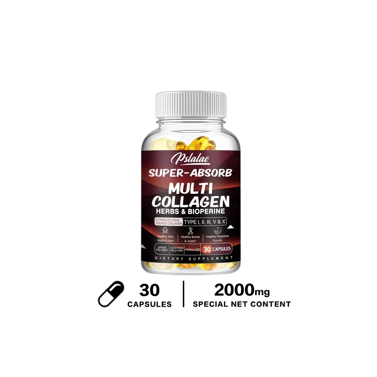 Multi Collagen Pills Organic Herbs and Piperine - Collagen Capsules with Herbs and Piperine (Type I II III V X)