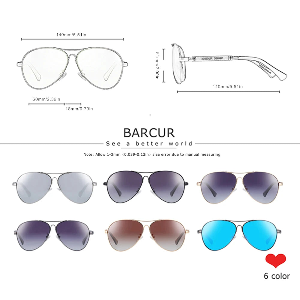 BARCUR Design Memery Frame Sunglasses Polarized For Men Sun Glasses Women Pilot Gradient Lens Eyewear Mirror Shades