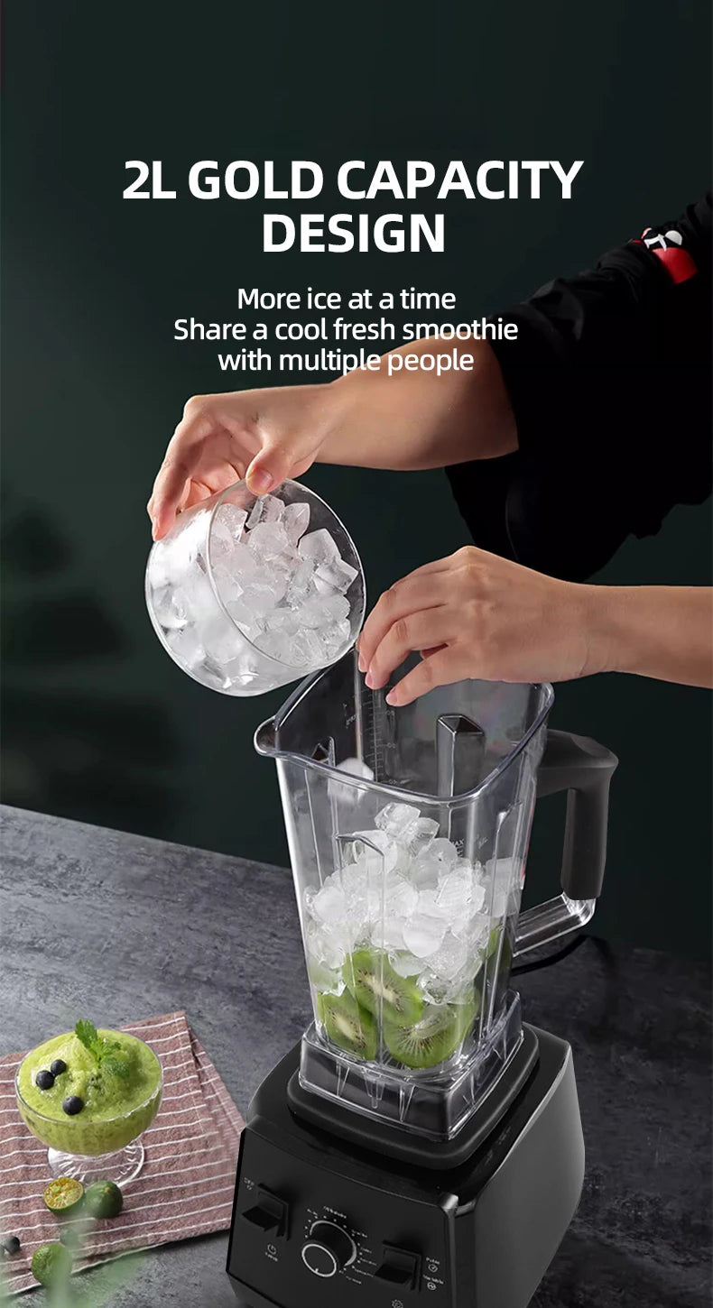 2000W Heavy Duty Commercial Blender Stationary Mixer Ice Smoothies Appliances for Kitchen Professional High Power Food Processor