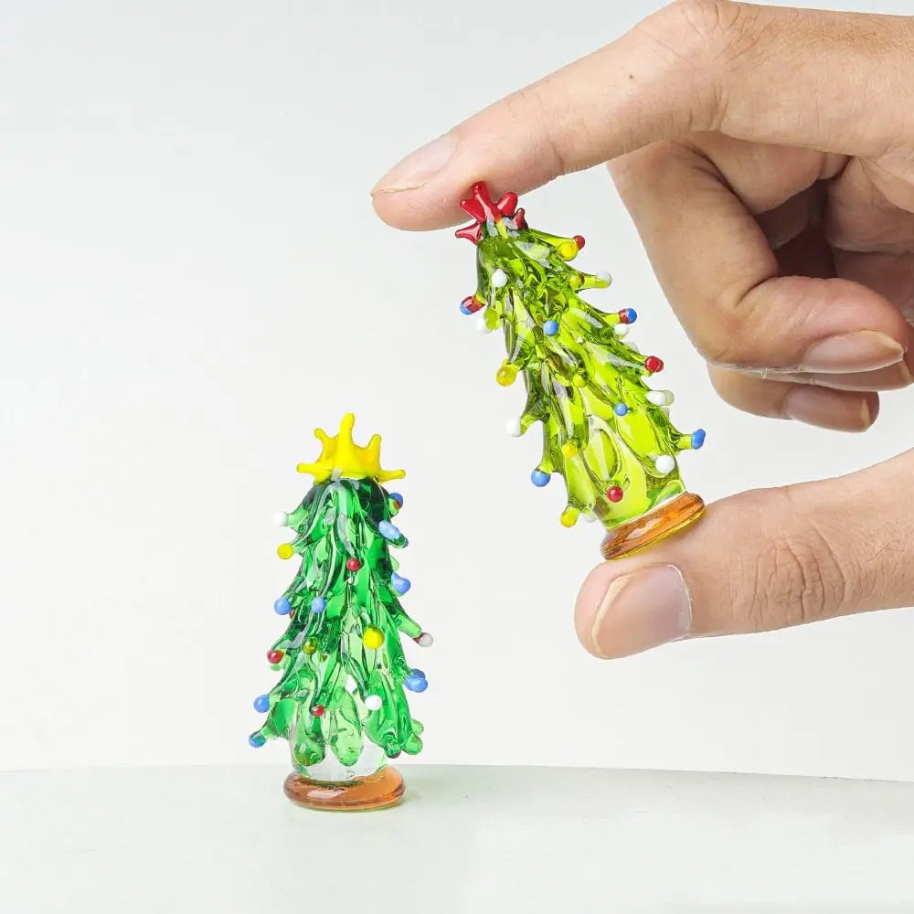 Glass Crystals Christmas Tree Figurine Statue Mini Christmas Tree Miniature Table Ornaments Handmade Crystals Ornaments