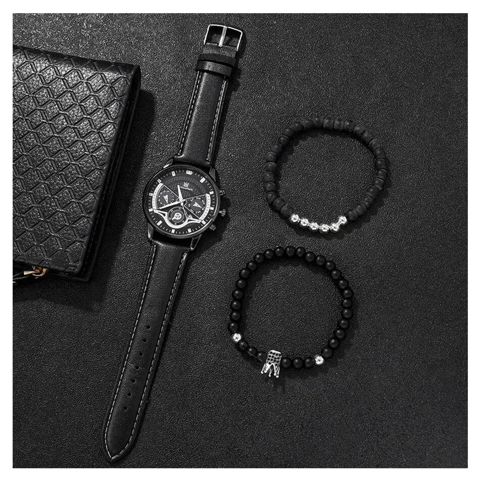 3PCS Set Men Watch Minimalist Men's Fashion Ultra Thin Watches Simple Men Business Leather Quartz Wristwatch Relogio Masculino