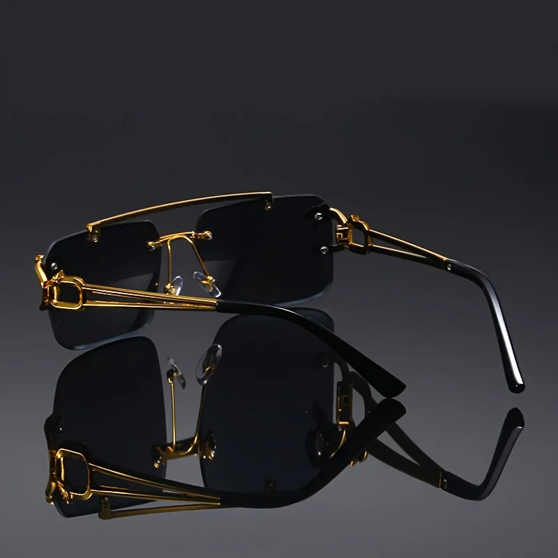 Vintage Luxury Golden Fahsion Glasses Cool Tiger Stand Women's Frameless Black For Men And Women Outdoor Travel Anti Glare Glass