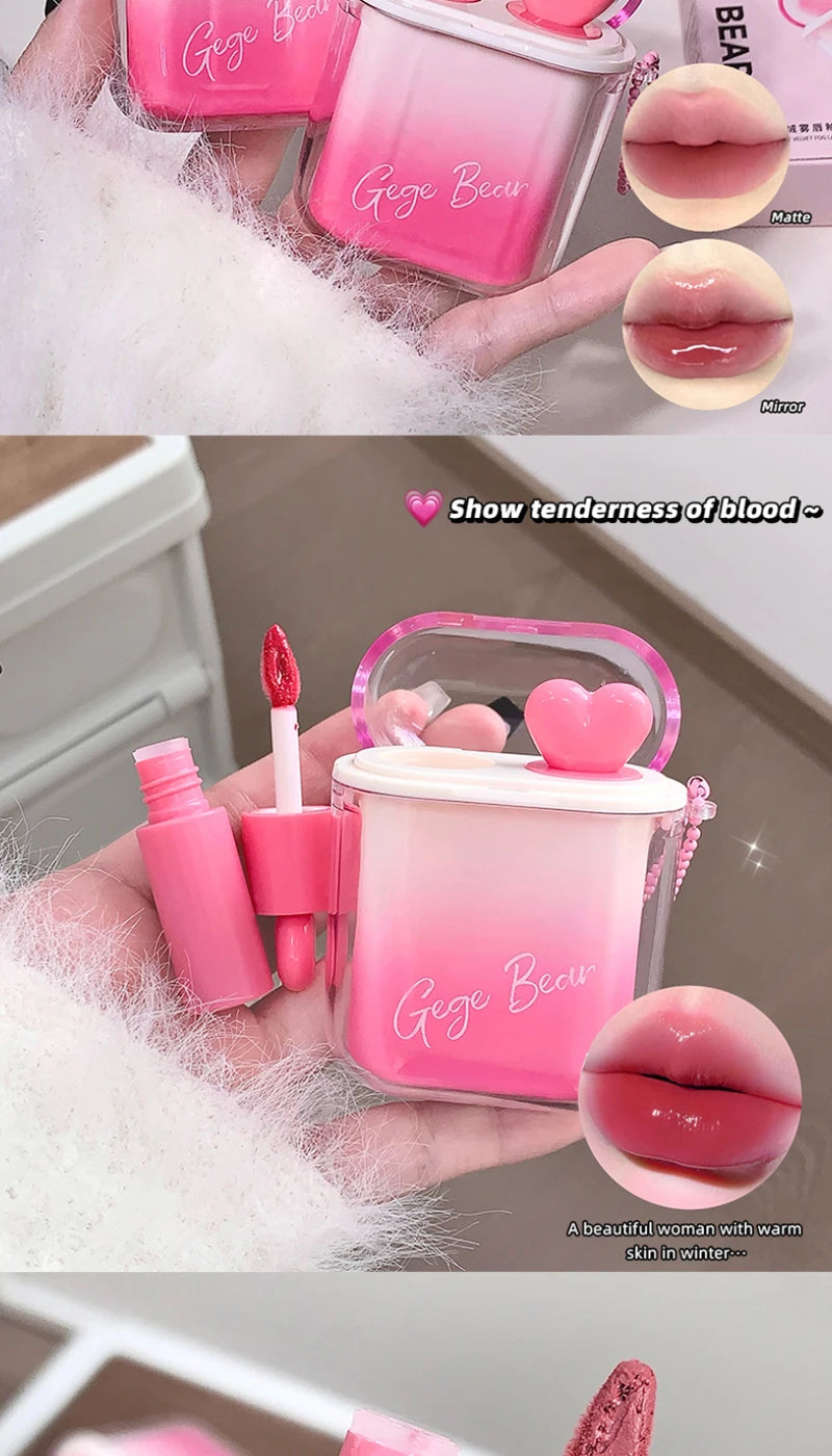 GegeBear Heartfelt Water-Gloss Lip Set:Lasting, Non-Fading Formula for a Natural, Compact, Portable Design Resembling Earbuds