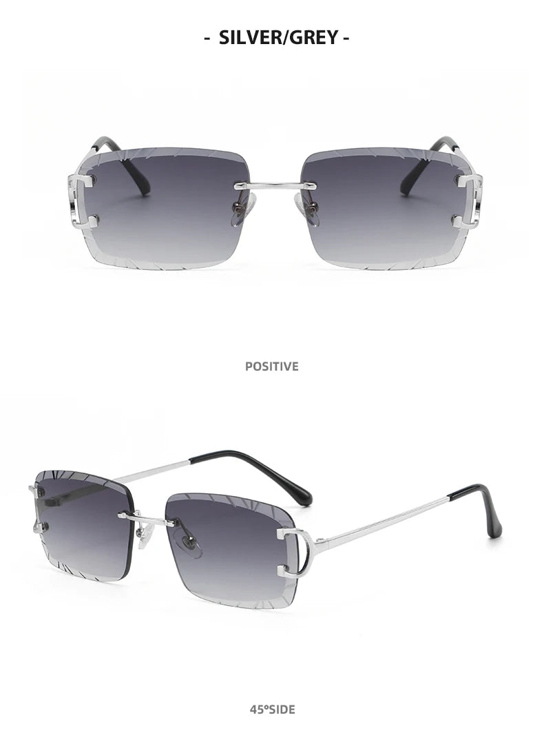 Square rimless glasses Trend metal high-grade men's and women's sunglasses street shot sunglasses