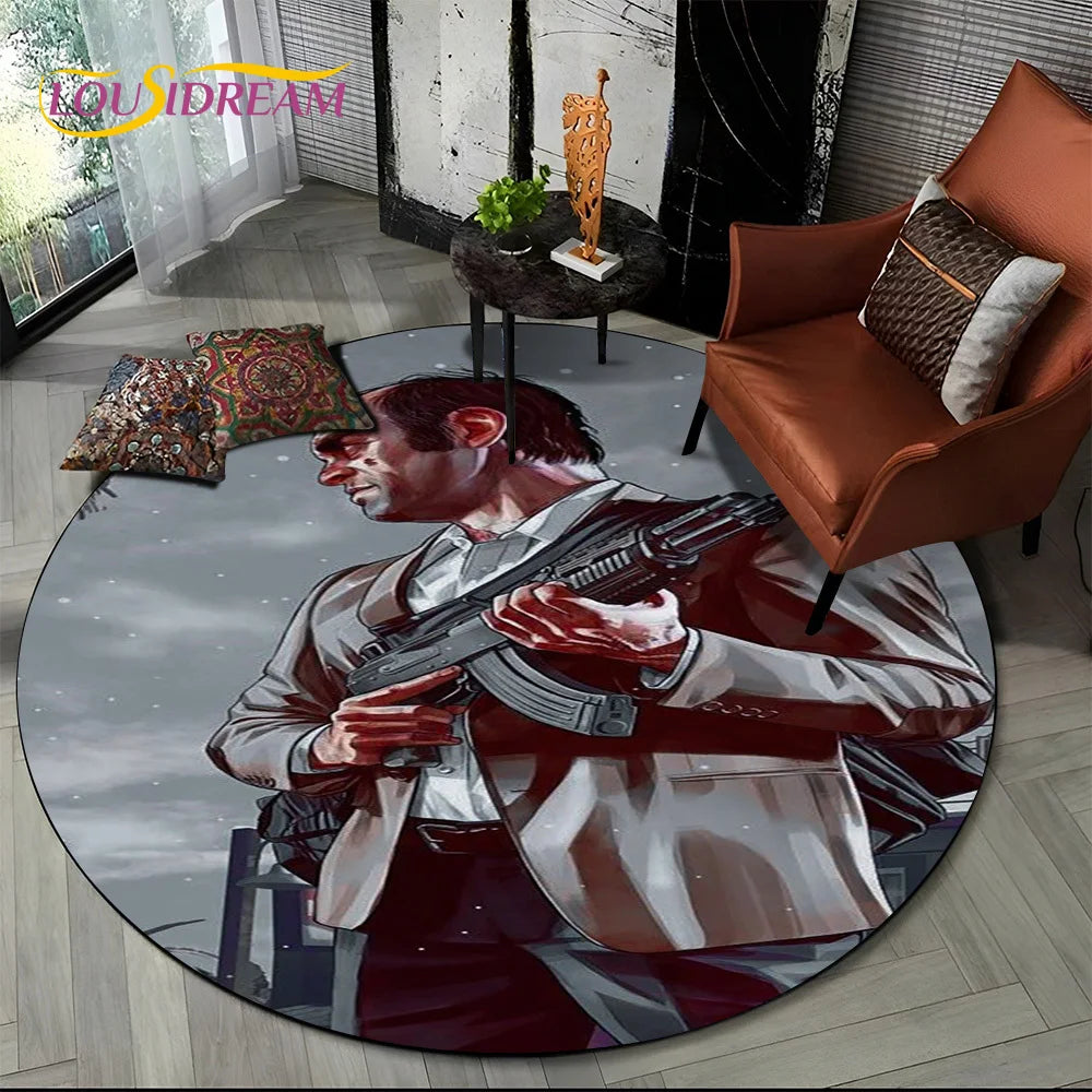 Grand Theft Auto Games GTA  Gamer Round Carpet Rug for Living Room Bedroom Child Playroom Decor,Pet Area Rug Non-slip Floor Mat
