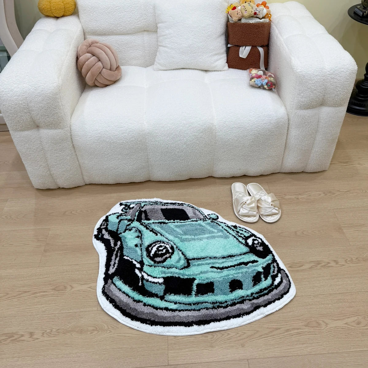 Roadster Shaped Tufted RugAutomotive Aesthetic Home Decor, Non-Slip Floor Mat for Bedroom Living Room, Novelty Vehicle Carpet