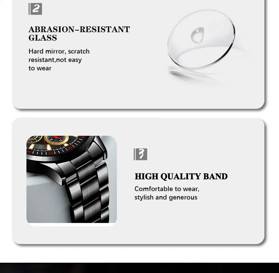 Fashion Men's Watches Business Stainless Steel Quartz Wrist Watch Male Casual Date Luminous Leather Bracelet Clock