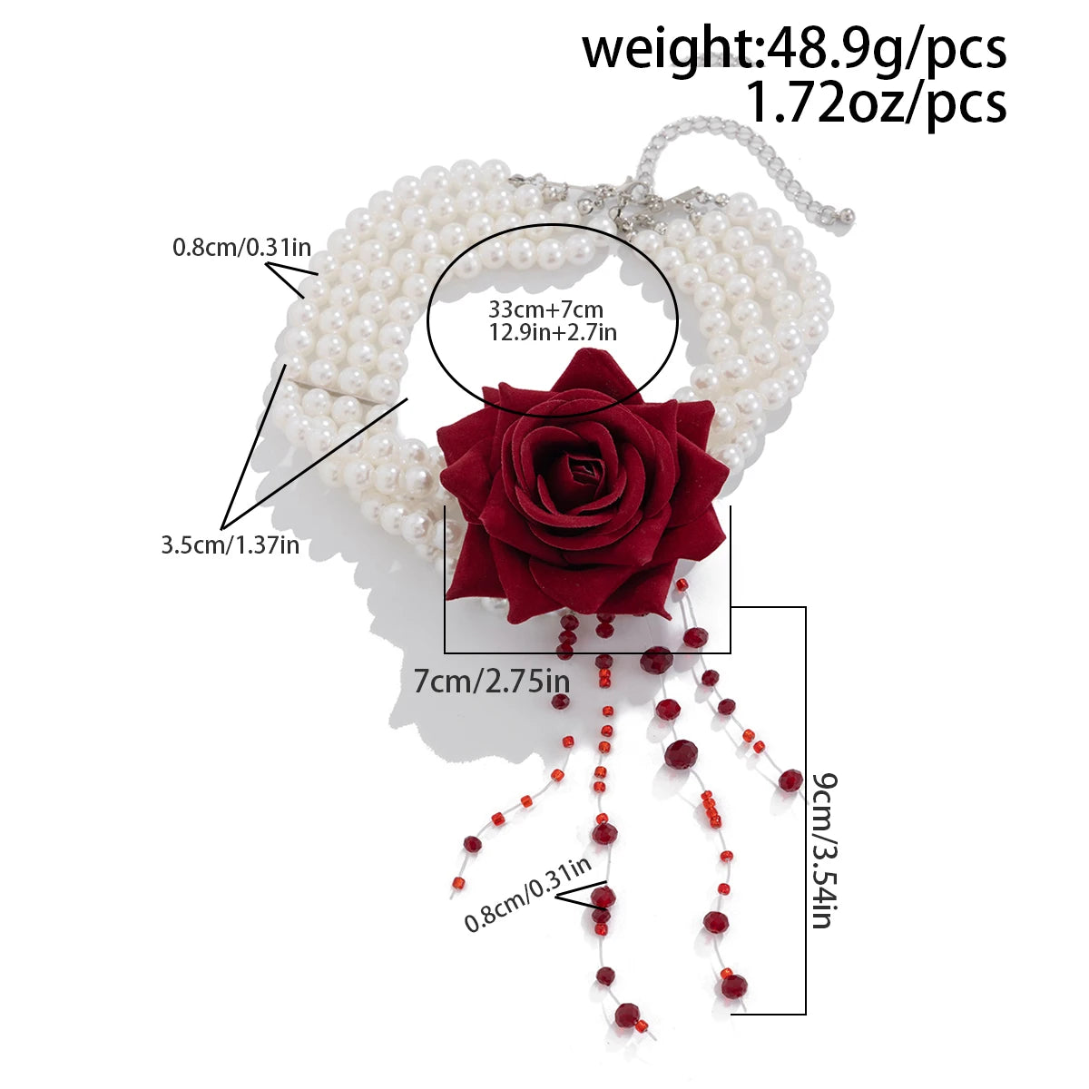 Ingemark Multilayer Imitation Pearl Rose Flower Clavicle Chain Necklace Women Goth Red Crystal Pendant Choker Halloween Jewelry