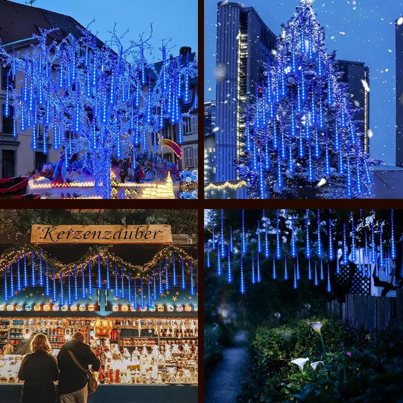 1pc Solar Powered Meteor Rain String Lights Waterproof for Outdoor Garden Tree Holiday Party Halloween Christmas Decorations
