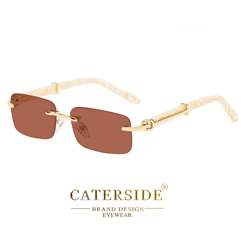 Caterside Small Square Rimless Sunglasses Men Luxury Brand Designer Classic Rectangle Sun Glasses Male UV400