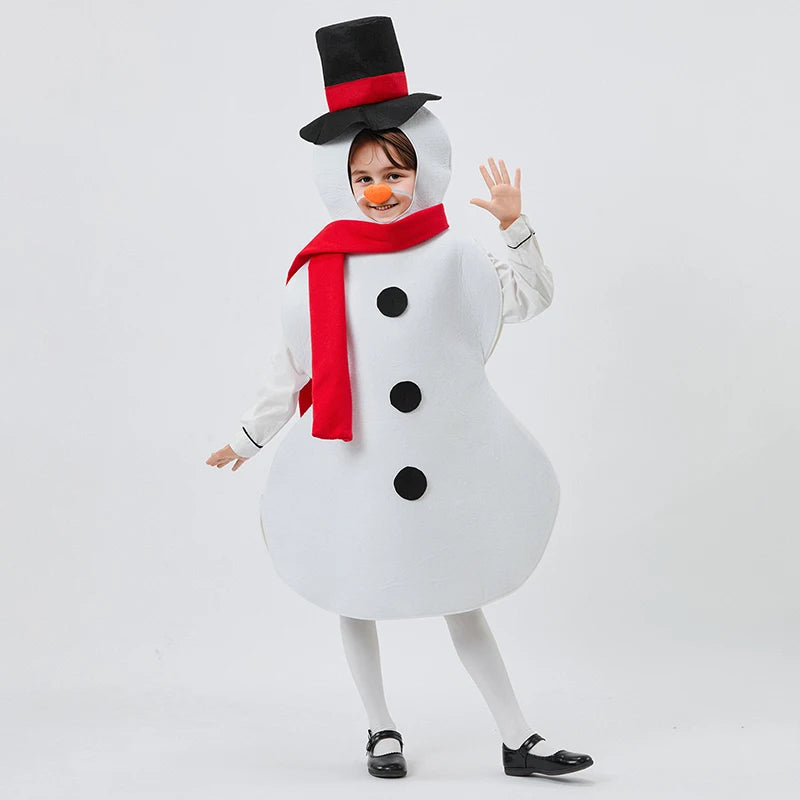 Snowman Costume Set with Sleeveless Jumpsuit Faux Nose and Scarf - 3 Piece Christmas Halloween Outfit for Kids