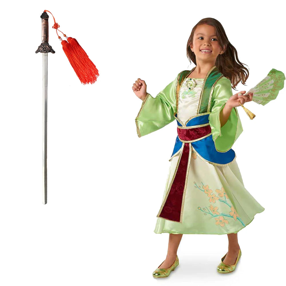 Halloween Girls Mulan Dress Children Fancy Fairy Princess Dress Up Chinese Style Christmas Vintage Green Floral Dresses Hanfu