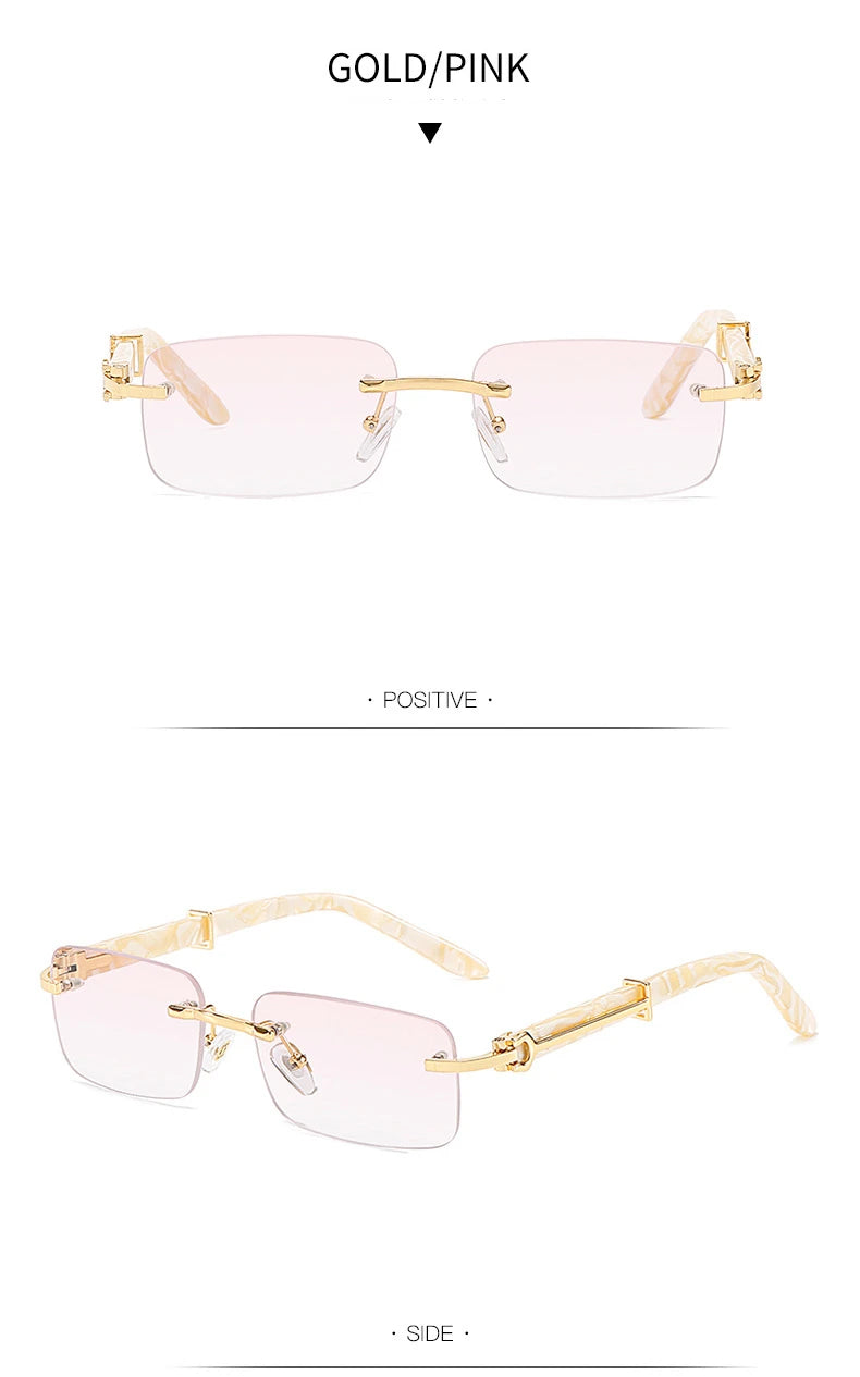 Caterside Small Square Rimless Sunglasses Men Luxury Brand Designer Classic Rectangle Sun Glasses Male UV400