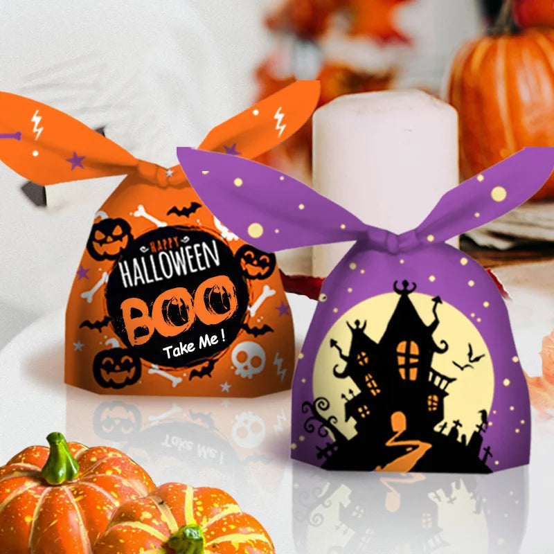 10/20pcs Halloween Candy Bags Rabbit Ear Plastic Bag For Kids Gift Biscuits Cookies Dessert DIY Packaging Supplies Baking Decor