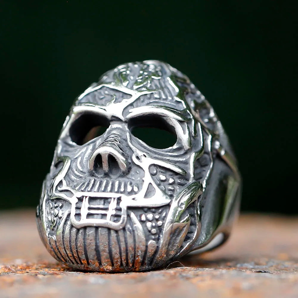 2023 Men's Flowers Skull Mask Ring Gothic 316L Stainless Steel Anel Motorcycle Band jewellery Party Halloween Gift free shipping