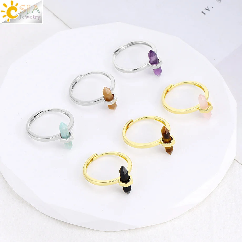 Healing Gem Stone Crystal Band Rings for Men Natural Pink Stone Quartz Red Agates Jaspers Dainty Finger Ring Women Jewelry H474