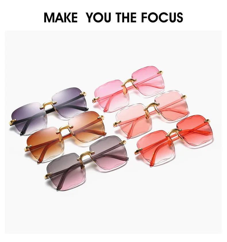2023 New Rimless Women's Sunglasses Fashion Gradient Lenses Sun glasses Lady Vintage Alloy Legs Classic Designer Shades UV400