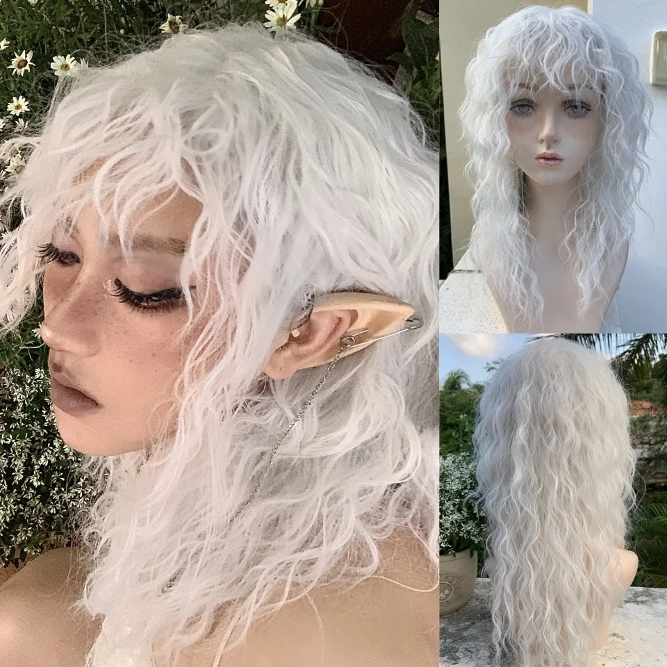 Synthetic Short Lolita Cosplay Christmas Halloween Bob Brown Blonde LM Wig With Long Curly Ponytail Natural Fake Hair for Women