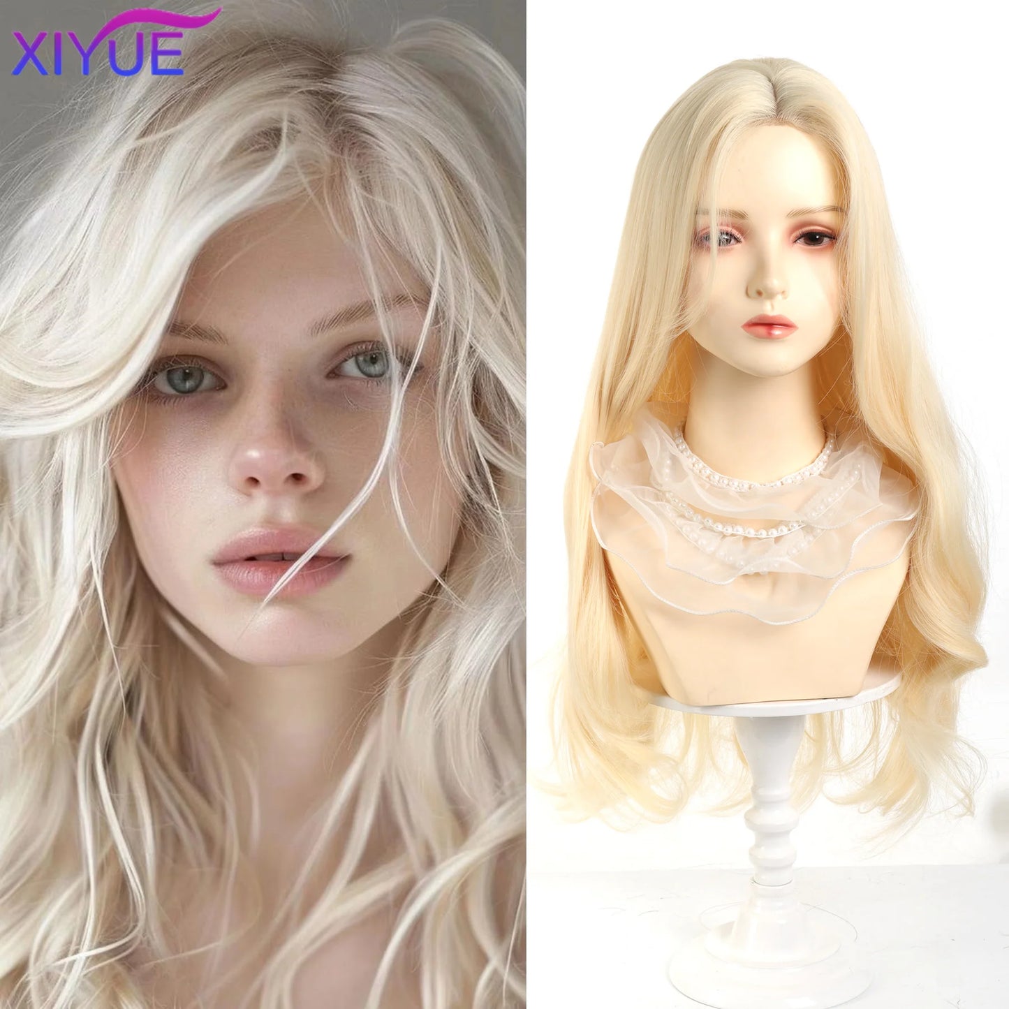 Lace Front Wig Long Straight Synthetic Wigs Light Blue with Ash Highlight Cosplay Wig with Women 、Natural Hair Heat Resistant