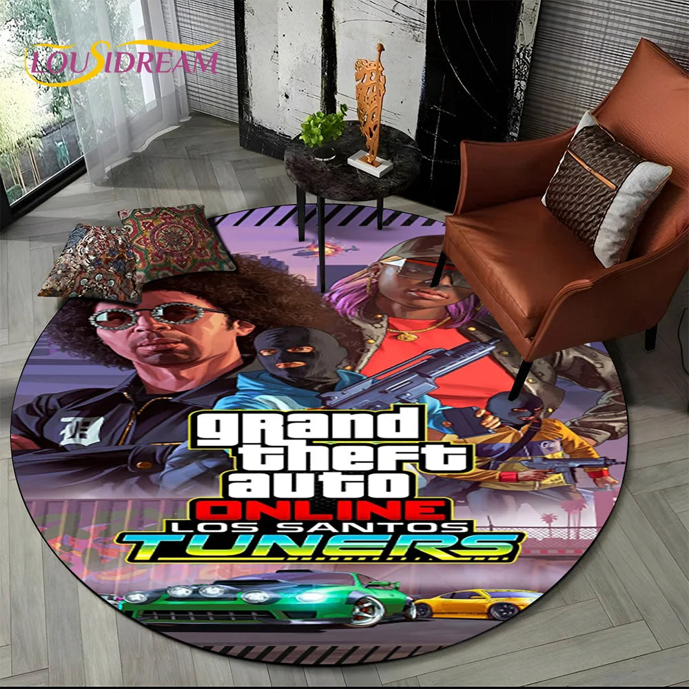Grand Theft Auto Games GTA  Gamer Round Carpet Rug for Living Room Bedroom Child Playroom Decor,Pet Area Rug Non-slip Floor Mat