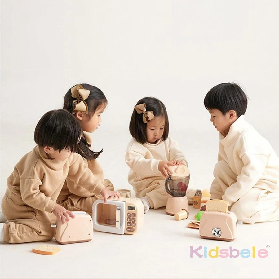 Mini Kitchen Appliance Toys for Kids Role Play Cooking Set Microwave Toaster Coffee Machine Washing Machine Learning Playset
