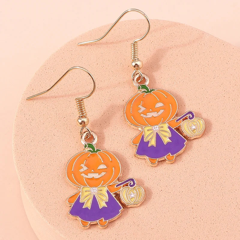 Aihua Fashion Halloween Earrings Enamel Ghost Skeleton Pumpkin Bat Spider Earrings For Women Halloween Night Party Jewelry Gifts