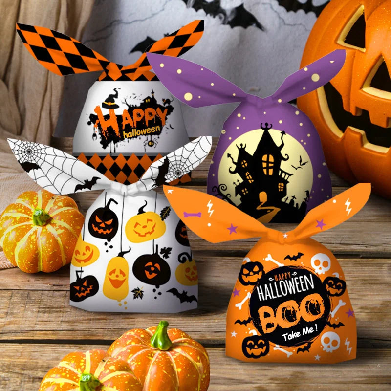 10/20pcs Halloween Candy Bags Rabbit Ear Plastic Bag For Kids Gift Biscuits Cookies Dessert DIY Packaging Supplies Baking Decor