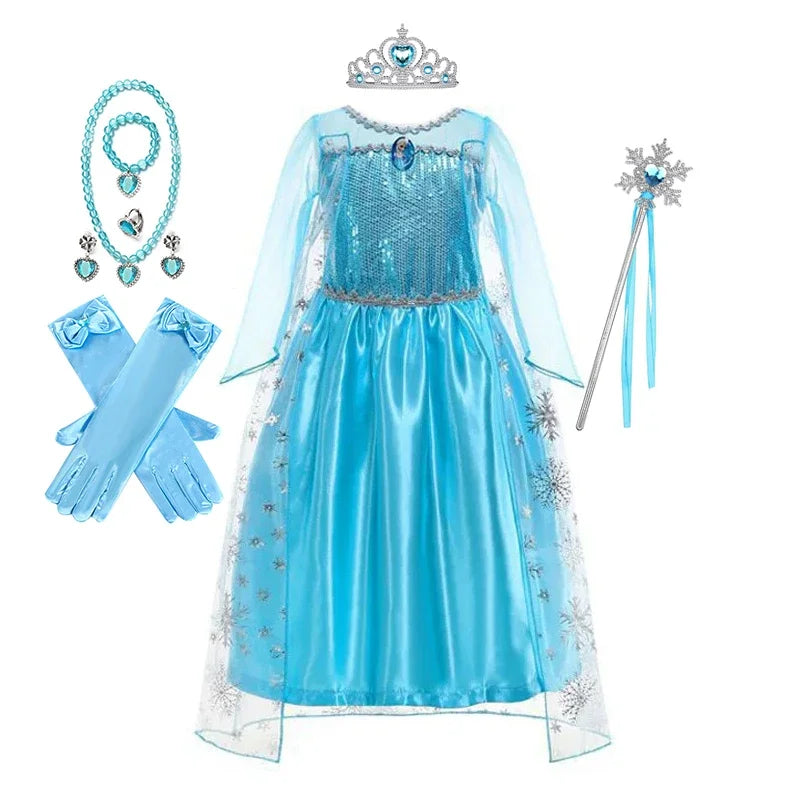 Elsa Dress for Girls Birthday Role Snow Queen Elsa Princess Dresses Kids Halloween Carnival Easter Party Dress Up Girls Costume