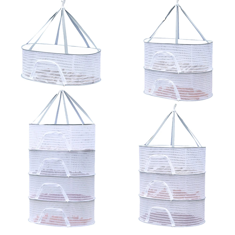 4 Layer Drying Net Herbs Removable Bra Drying Clothes Net Folding Anti-Fly Windproof Hook Drying for Fish/Vegetables/Fruit/Herbs