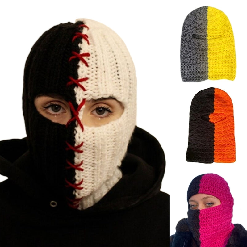 Terrifying Ghost Knitted Winter Balaclava Bucket Hat Full-Head Halloween Cosplay