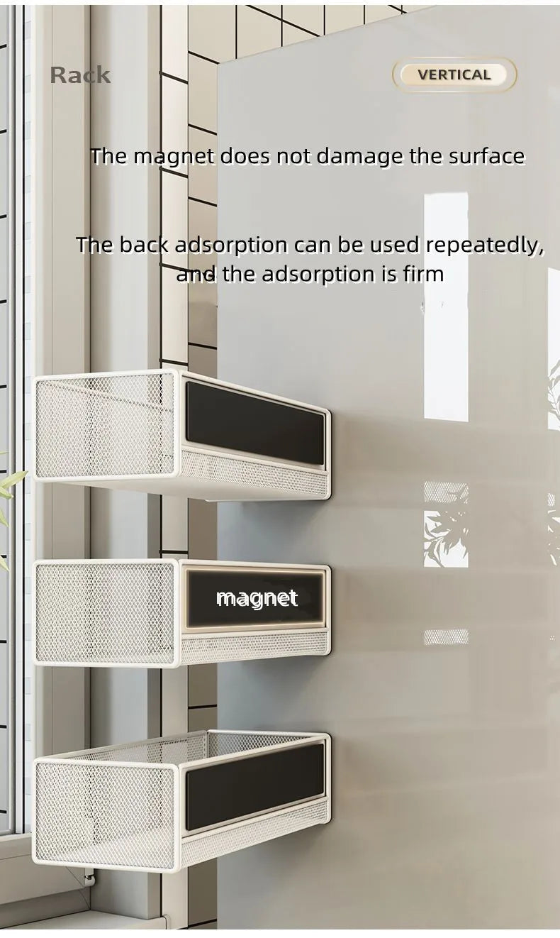 Household Wall Hanging Basket Kitchen Magnetic Attraction Storage Rack Refrigerator Magnetic Shelf Living Room Summary Holder