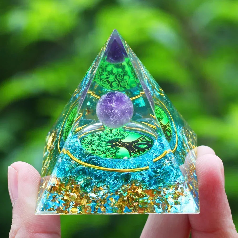 Crystals Stone Orgone Pyramid Energy Generator Natural Amethyst Peridot Reiki Chakra Meditation Tool Room Decor Christmas Gifts
