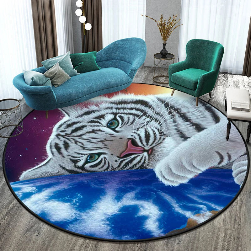 Tiger Round Rug Floor Mats Living Room Rugs Kids  Decor Gifts Restroom     Prayer  Area