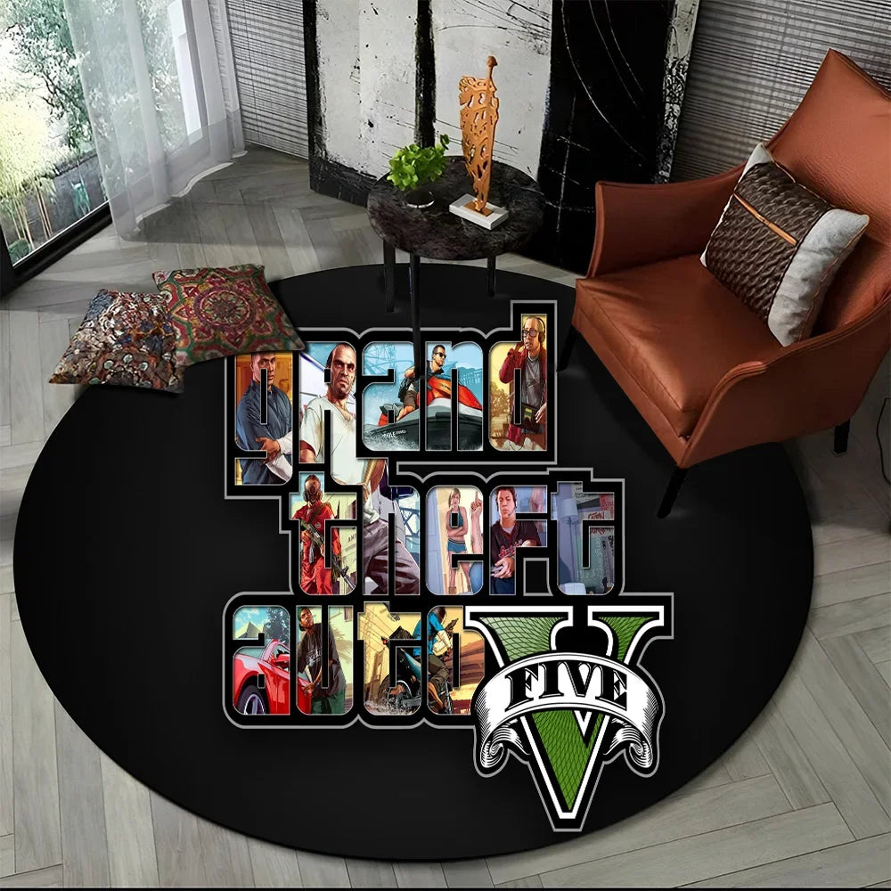 Grand Theft Auto Games GTA  Gamer Round Carpet Rug for Living Room Bedroom Child Playroom Decor,Pet Area Rug Non-slip Floor Mat