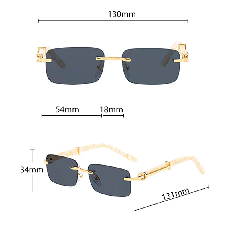 Caterside Small Square Rimless Sunglasses Men Luxury Brand Designer Classic Rectangle Sun Glasses Male UV400
