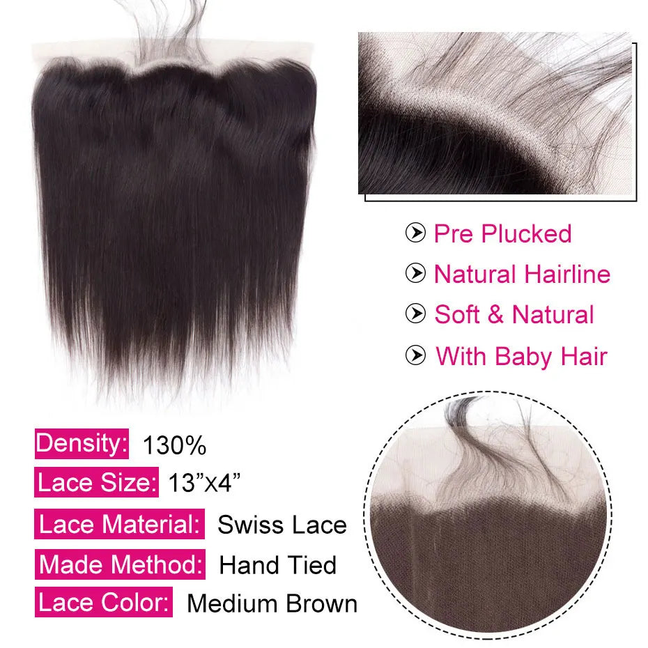 Lace Frontal Closure 13x4 Transparent Indian Human Hair Free Part Frontal Remy Hair Pre Plucked with Baby Hair Jarin Free Ship