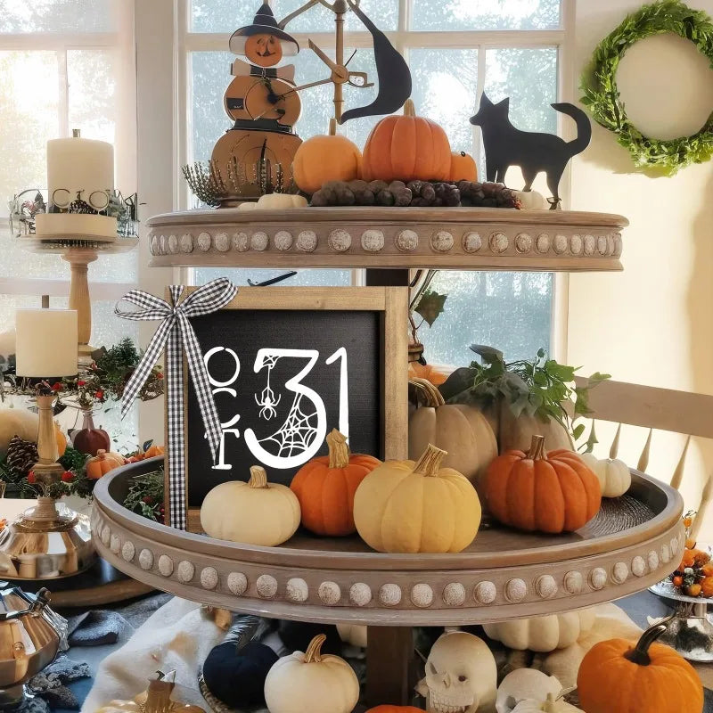 Halloween Wooden Sign, October 31 Tiered Tray Wooden Decor, Tables Centerpieces Wood Signage Indoor Home Rustic Wall Shelf