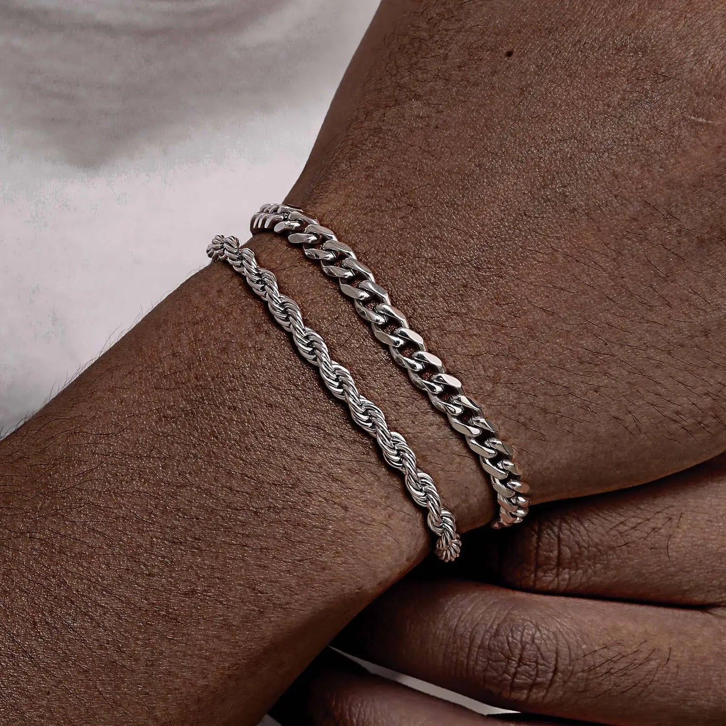 2pcs Men's Chain Bracelets,Silver Gold Black Color Stainless Steel Twisted Rope Chain,Trendy Cuban Chain Wristband Gift