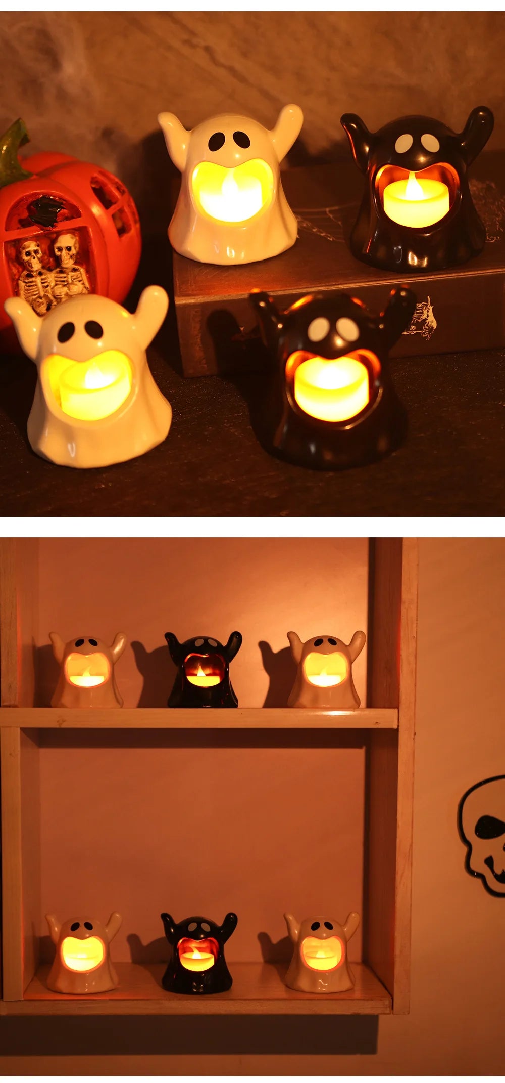 LED Electronic Candle Lights Kawaii Ghost Lights Halloween Scary Atmosphere Ornaments Kid Gift Party Desktop Decoration Props